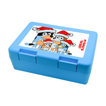 Bluey xmas family, Παιδικό δοχείο κολατσιού ΓΑΛΑΖΙΟ 185x128x65mm (BPA free πλαστικό)