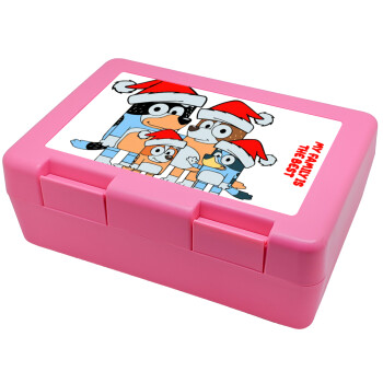 Bluey xmas family, Children's cookie container PINK 185x128x65mm (BPA free plastic)