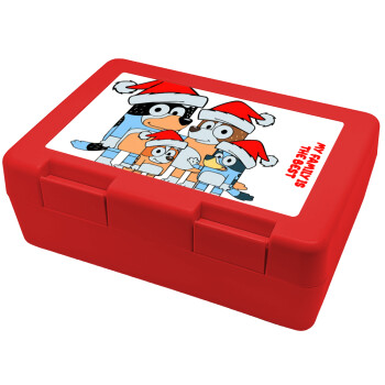 Bluey xmas family, Children's cookie container RED 185x128x65mm (BPA free plastic)
