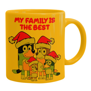 Bluey xmas family, Ceramic coffee mug yellow, 330ml (1pcs)