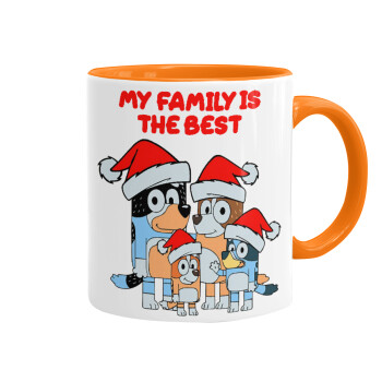 Bluey xmas family, Mug colored orange, ceramic, 330ml