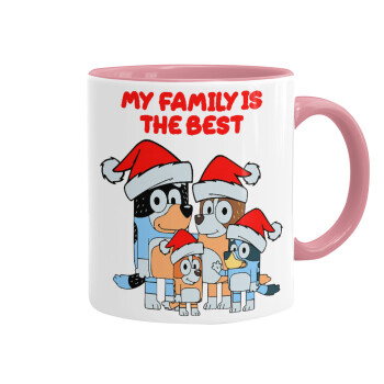Bluey xmas family, Mug colored pink, ceramic, 330ml