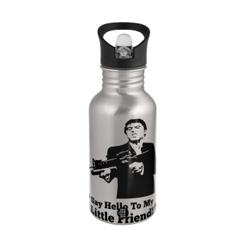 Scarface, Water bottle Silver with straw, stainless steel 500ml
