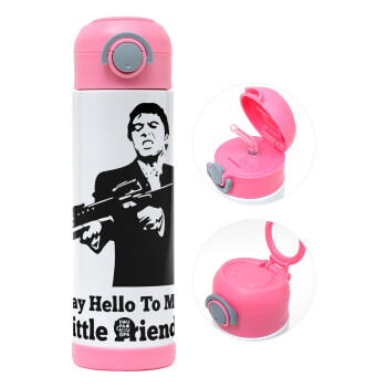 Scarface, Children's hot water bottle, stainless steel, with safety straw, PINK (500ml)