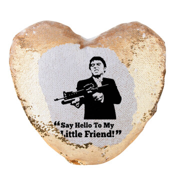 Scarface, Μαξιλάρι καναπέ καρδιά Μαγικό Χρυσό με πούλιες 40x40cm περιέχεται το  γέμισμα