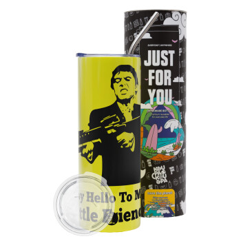 Scarface, Neon Yellow Travel Tumbler, with metal straw (Stainless steel 304 Food grade, BPA free, 600ml)