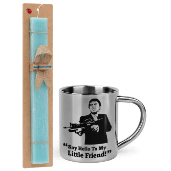 Scarface, Easter Set, metallic thermal cup (300ml) & aromatic flat Easter candle (30cm) (TURQUOISE)