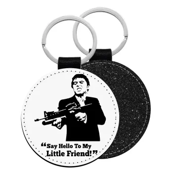 Scarface, Μπρελόκ Δερματίνη, στρογγυλό ΜΑΥΡΟ (5cm)