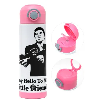 Scarface, Children's hot water bottle, stainless steel, with safety straw, PINK (500ml)