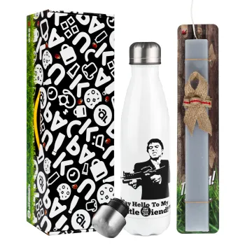 Scarface, Easter candle, metallic white thermos bottle (500ml) & aromatic flat candle (30cm) (GRAY)