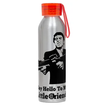 Scarface, Αλουμινένιο Αθλητικό Μπουκάλι 650ml – Ασημί με Κόκκινο Καπάκι και Λουράκι Σιλικόνης