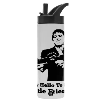 Scarface, Μεταλλικό παγούρι θερμός με καλαμάκι & χειρολαβή, ανοξείδωτο ατσάλι (Stainless steel 304), διπλού τοιχώματος, 600ml