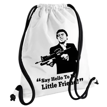 Scarface, Τσάντα πλάτης πουγκί GYMBAG λευκή, με τσέπη (40x48cm) & χονδρά κορδόνια