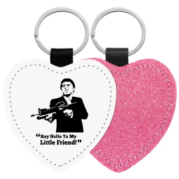 Scarface, Μπρελόκ PU δερμάτινο glitter καρδιά ΡΟΖ