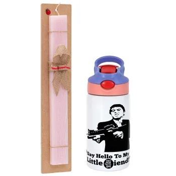 Scarface, Πασχαλινή Λαμπάδα με Παιδικό παγούρι θερμό, ανοξείδωτο, με καλαμάκι ασφαλείας, ροζ/μωβ (350ml) & κερί αρωματικό πλακέ (30cm) (ΡΟΖ)