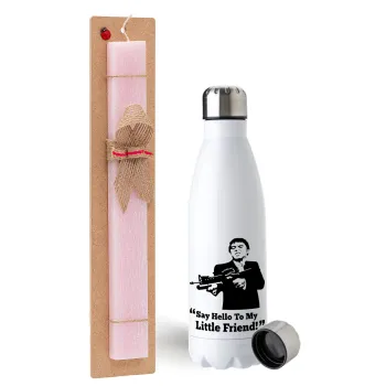 Scarface, Easter Set, metallic stainless steel water bottle (750ml) & scented flat Easter candle (30cm) (PINK)