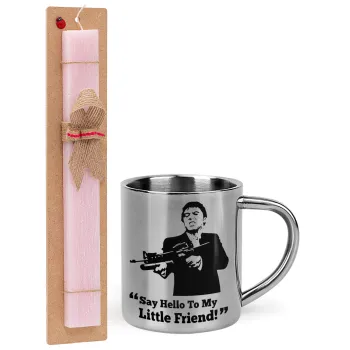 Scarface, Easter Set, metallic thermal cup (300ml) & aromatic flat Easter candle (30cm) (PINK)