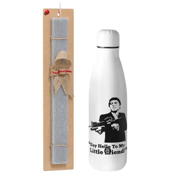 Scarface, Πασχαλινή Λαμπάδα με μεταλλικό παγούρι θερμός ανοξείδωτο (500ml) & κερί αρωματικό πλακέ (30cm) (ΓΚΡΙ)