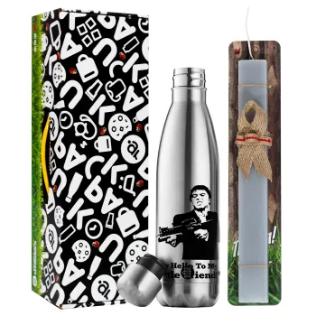 Scarface, Easter Set, metallic stainless thermos flask (500ml) & scented flat Easter candle (30cm) (GRAY)
