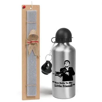 Scarface, Easter Set, metallic silver aluminum water bottle (500ml) & aromatic flat Easter candle (30cm) (GRAY)