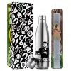 Easter Set, metallic stainless thermos flask (500ml) & scented flat Easter candle (30cm) (GRAY)