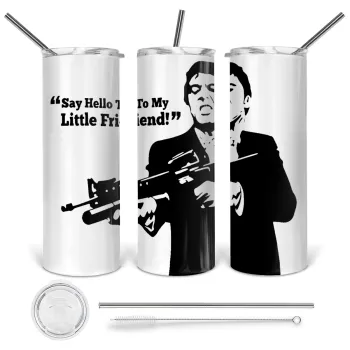 Scarface, Tumbler ποτήρι θερμό από ανοξείδωτο ατσάλι 600ml, με μεταλλικό καλαμάκι & βούρτσα καθαρισμού