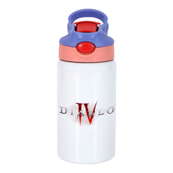 Diablo iv, Children's hot water bottle, stainless steel, with safety straw, pink/purple (350ml)