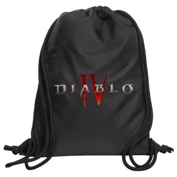 Diablo iv, Τσάντα πλάτης πουγκί GYMBAG Μαύρη, με τσέπη (40x48cm) & χονδρά κορδόνια