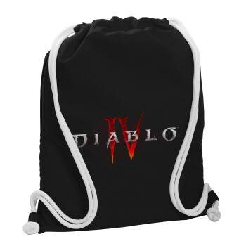Diablo iv, Τσάντα πλάτης πουγκί GYMBAG Μαύρη, με τσέπη (40x48cm) & χονδρά λευκά κορδόνια