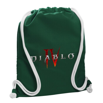 Diablo iv, Backpack pouch GYMBAG BOTTLE GREEN, with pocket (40x48cm) & thick white cords