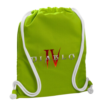 Diablo iv, Backpack bag GYMBAG LIME GREEN, with pocket (40x48cm) & thick cords