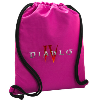Diablo iv, Τσάντα πλάτης πουγκί GYMBAG Φούξια, με τσέπη (40x48cm) & χονδρά κορδόνια