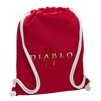 Diablo iv, Τσάντα πλάτης πουγκί GYMBAG Κόκκινη, με τσέπη (40x48cm) & χονδρά κορδόνια