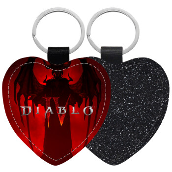Diablo iv, Μπρελόκ PU δερμάτινο glitter καρδιά ΜΑΥΡΟ