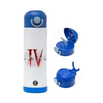 Diablo iv, Children's hot water bottle, stainless steel, with safety straw, BLUE (500ml)