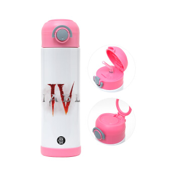 Diablo iv, Children's hot water bottle, stainless steel, with safety straw, PINK (500ml)