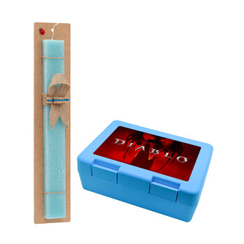 Diablo iv, Easter Set, children's snack container BLUE & Easter aromatic flat candle (30cm) (TURQUOISE)