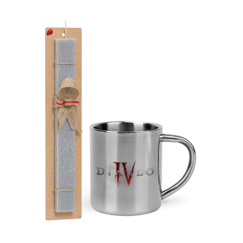 Diablo iv, Easter Set, metallic thermal cup (300ml) & Easter aromatic flat candle (30cm) (GRAY)