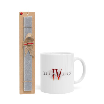 Diablo iv, Easter Set, Ceramic Cup (330ml) & Easter aromatic flat candle (30cm) (GRAY)