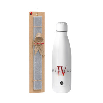 Diablo iv, Easter Set, metallic stainless thermos bottle (500ml) & scented flat Easter candle (30cm) (GRAY)
