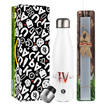 Diablo iv, Easter candle, metallic white thermos bottle (500ml) & aromatic flat candle (30cm) (GRAY)