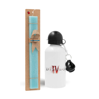 Diablo iv, Easter Set, metallic aluminum water bottle (500ml) & scented flat candle (30cm) (TURQUOISE)