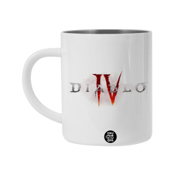 Diablo iv, Λευκή Ανοξείδωτη Μεταλλική Κούπα 450ml - Διπλού Τοιχώματος 