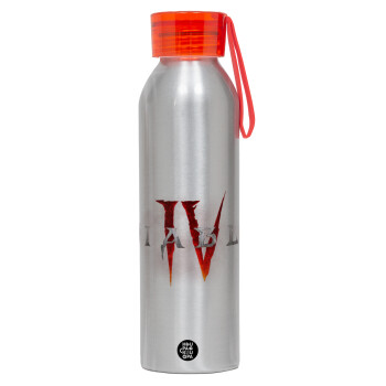 Diablo iv, Αλουμινένιο Αθλητικό Μπουκάλι 650ml – Ασημί με Κόκκινο Καπάκι και Λουράκι Σιλικόνης