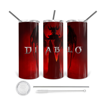 Diablo iv, 360 Eco friendly ποτήρι θερμό (tumbler) από ανοξείδωτο ατσάλι 600ml, με μεταλλικό καλαμάκι & βούρτσα καθαρισμού