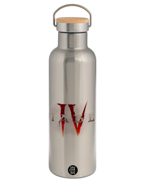 Diablo iv — Stainless steel Silver with wooden lid (bamboo), double wall, 750ml