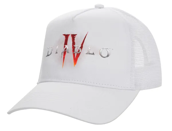 Diablo iv — Structured Trucker Adult Hat, with Mesh, WHITE (100% COTTON, ADULT, UNISEX, ONE SIZE)