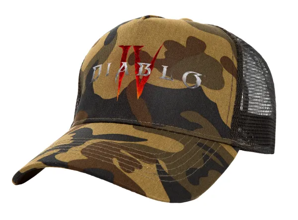 Diablo iv — Adult Structured Trucker Hat, with Mesh, (Camouflage) Army (100% COTTON, ADULT, UNISEX, ONE SIZE)