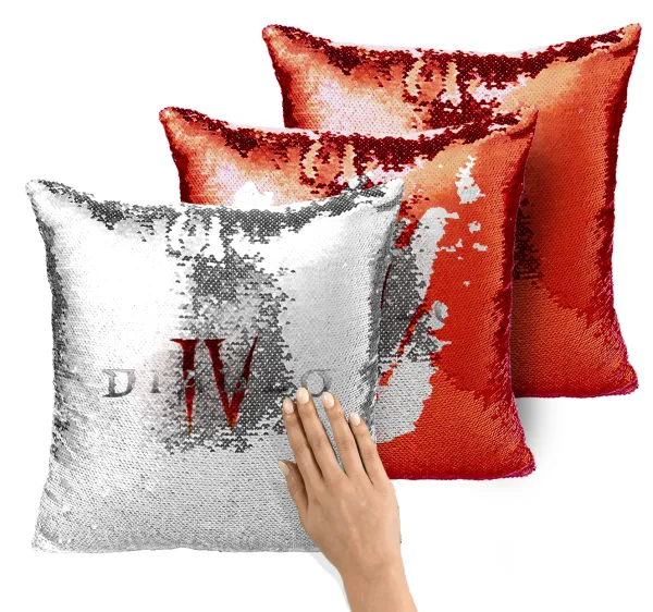 Diablo iv — Magic sofa cushion with red sequins, 40x40cm, filling included