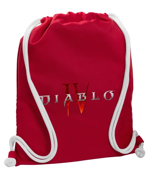 Diablo iv — Τσάντα πλάτης πουγκί GYMBAG Κόκκινη, με τσέπη (40x48cm) & χονδρά κορδόνια